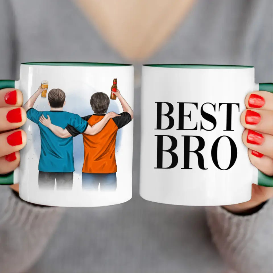 Personalisierte Tasse - 2 Männer mit Trinken (männliche Beste Freunde, Brüder, Vater + Sohn)