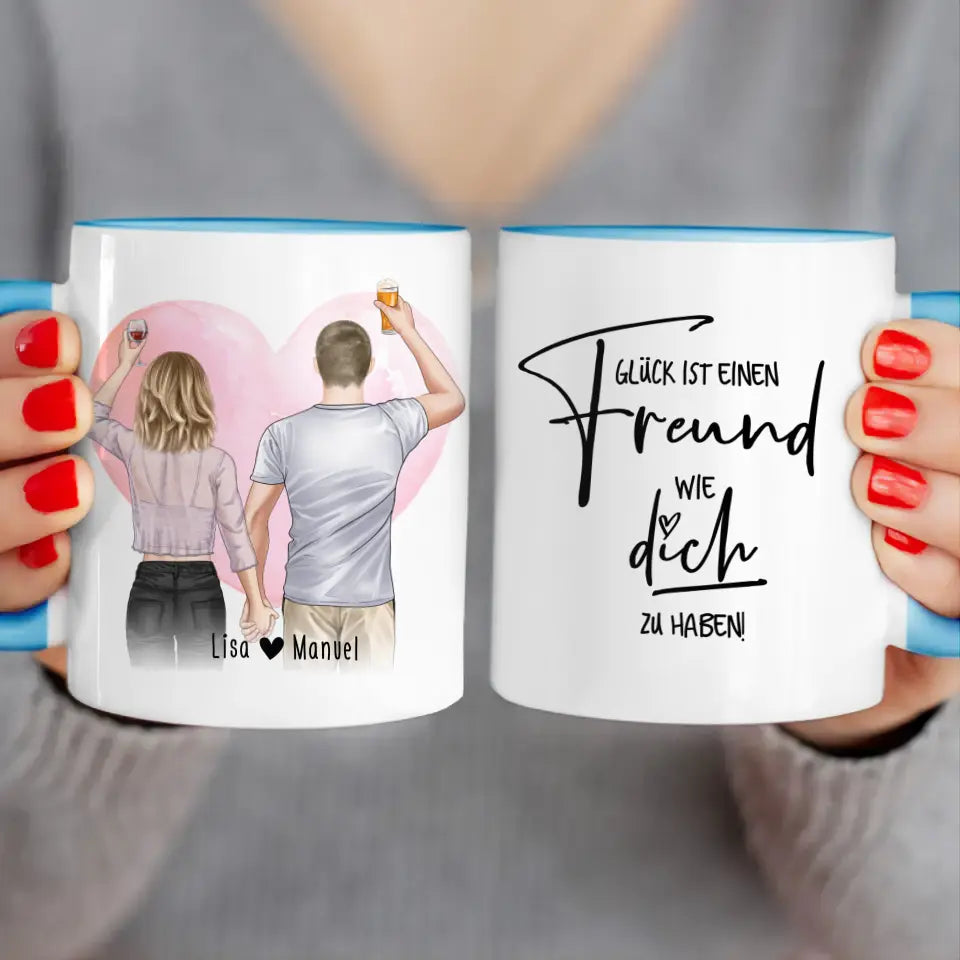 Personalisierte Tasse - Paar/Pärchen/Beste Freunde (1 Frau + 1 Mann stehend)