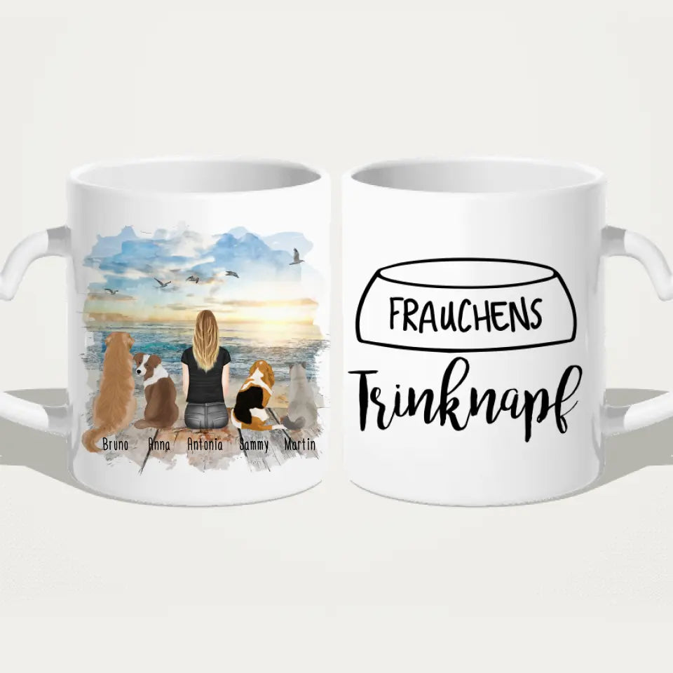 Personalisierte Tasse - 1 Frau/Mann + 1-5 Hunde/Katzen