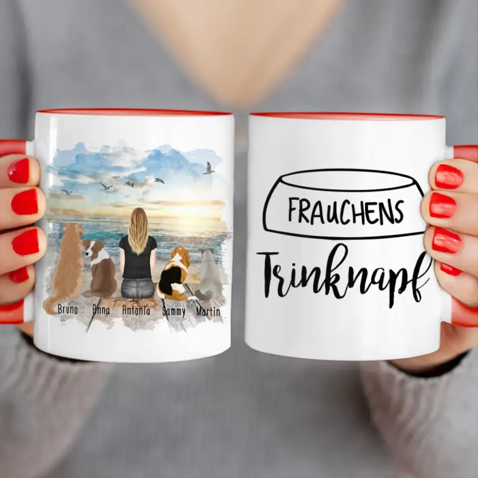 Personalisierte Tasse - 1 Frau/Mann + 1-5 Hunde/Katzen