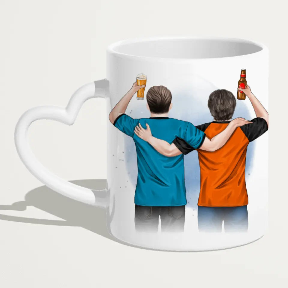 Personalisierte Tasse - 2 Männer mit Trinken (männliche Beste Freunde, Brüder, Vater + Sohn)