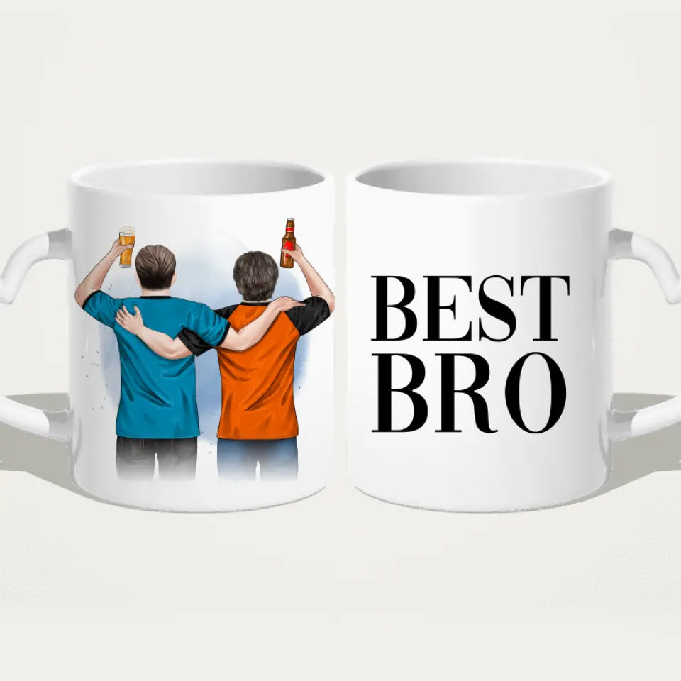 Personalisierte Tasse - 2 Männer mit Trinken (männliche Beste Freunde, Brüder, Vater + Sohn)