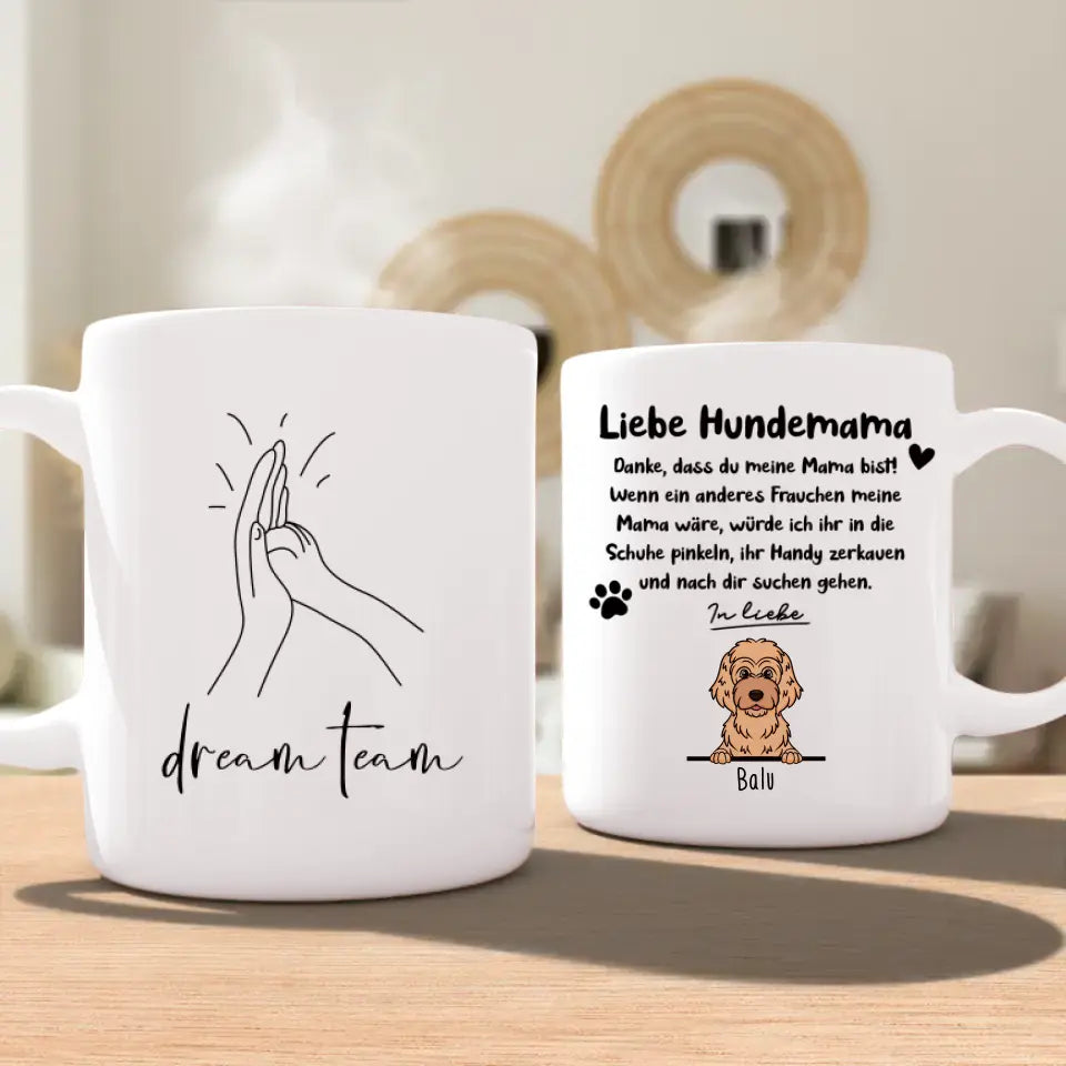 Personalisierte Tasse - Hundemama/Hundepapa (1-6 Hunde) (gezeichnet)