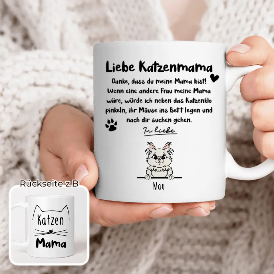 Personalisierte Tasse - Katzenmama/Katzenpapa (1-6 Katzen) (gezeichnet)