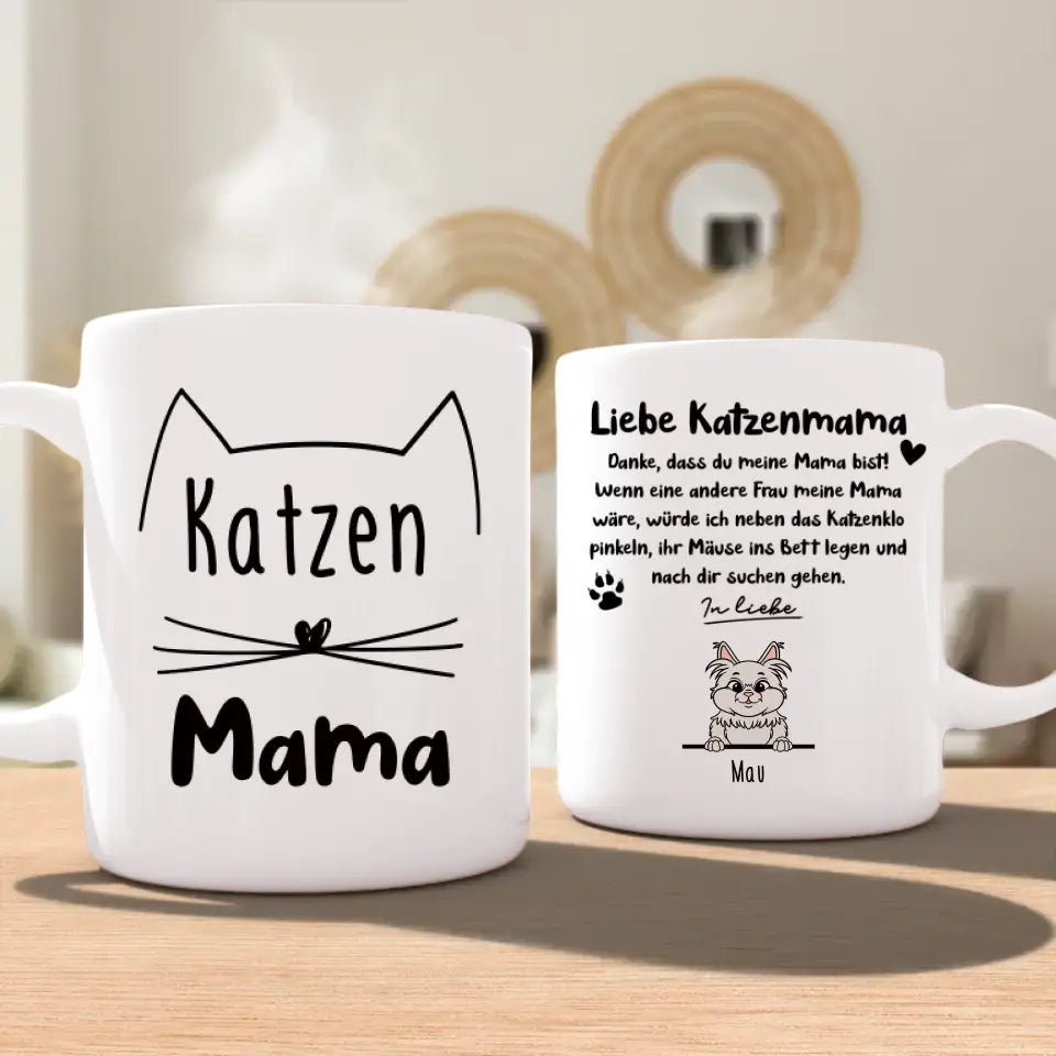 Personalisierte Tasse - Katzenmama/Katzenpapa (1-6 Katzen) (gezeichnet)