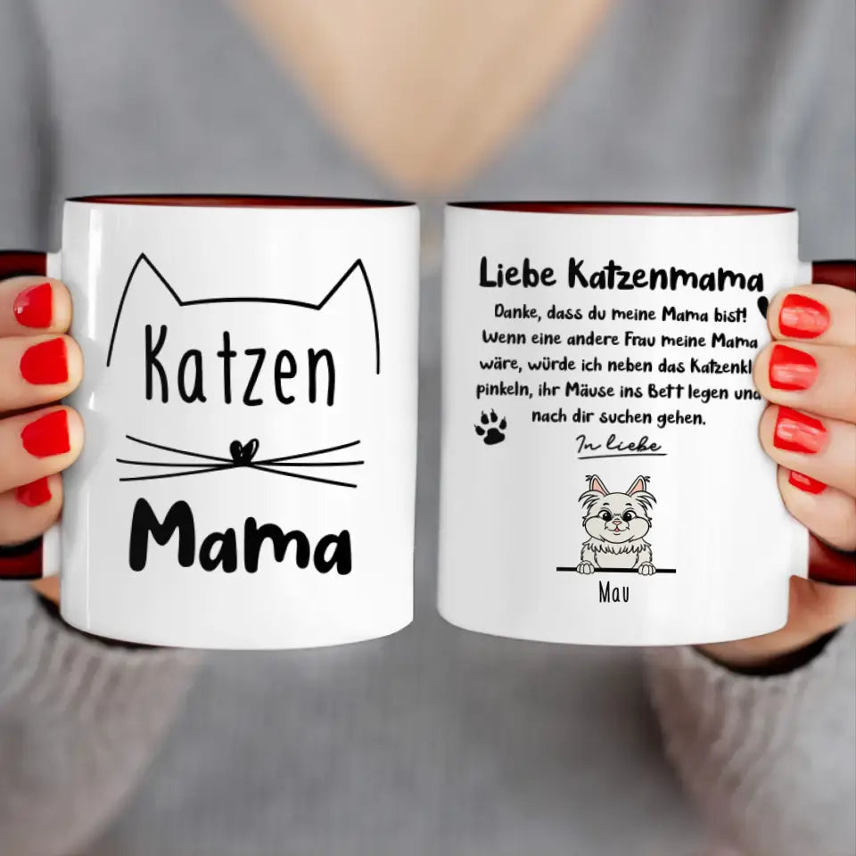 Personalisierte Tasse - Katzenmama/Katzenpapa (1-6 Katzen) (gezeichnet)