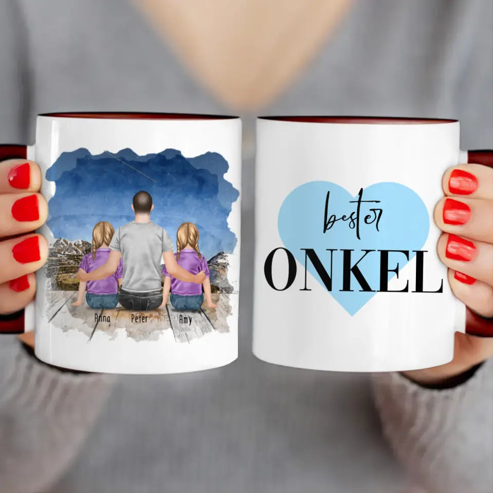 Personalisierte Tasse - 2 Kinder + 1 Mann - Bester Onkel