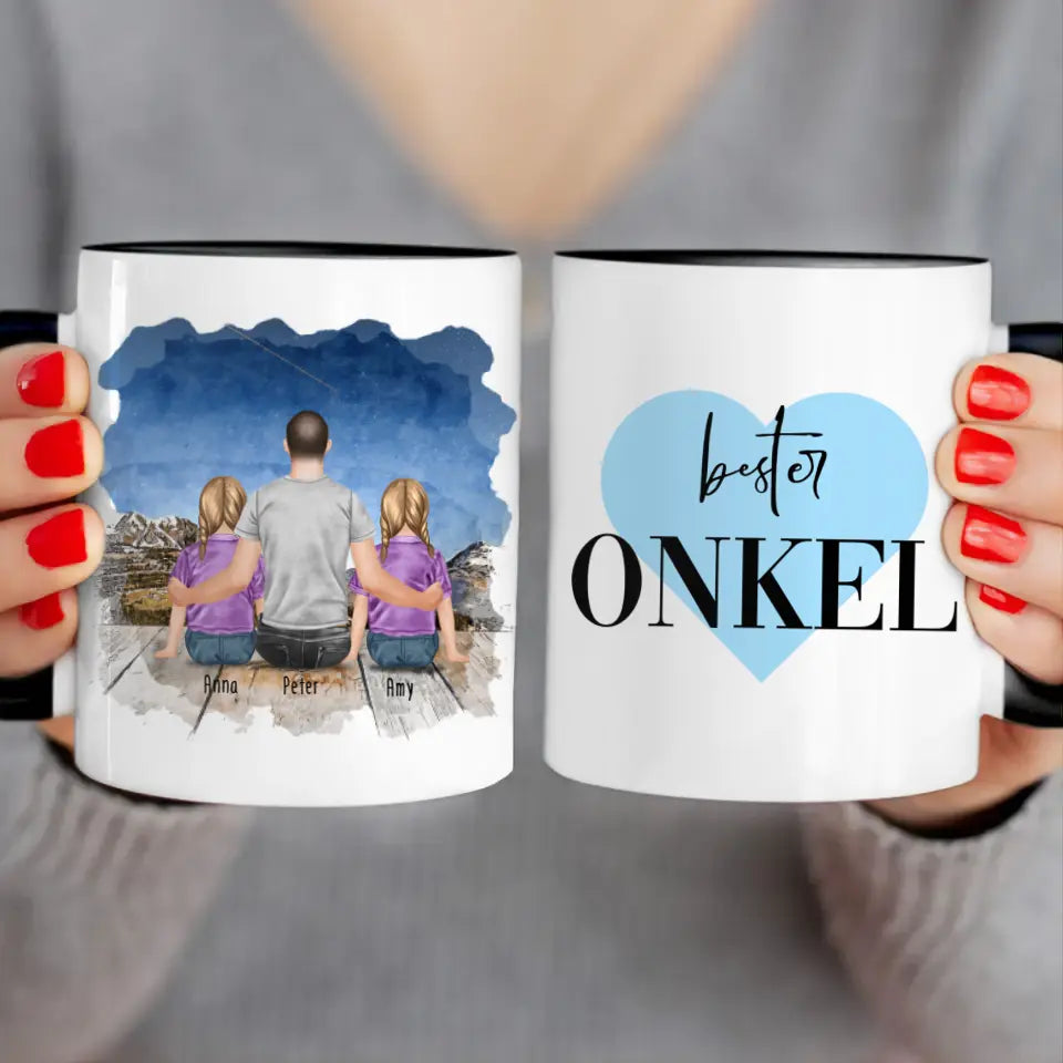 Personalisierte Tasse - 2 Kinder + 1 Mann - Bester Onkel