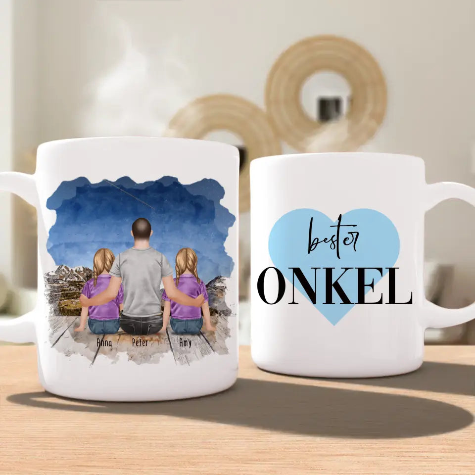 Personalisierte Tasse - 2 Kinder + 1 Mann - Bester Onkel