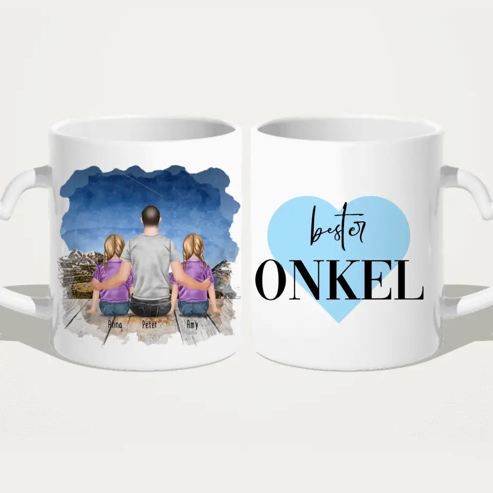 Personalisierte Tasse - 2 Kinder + 1 Mann - Bester Onkel