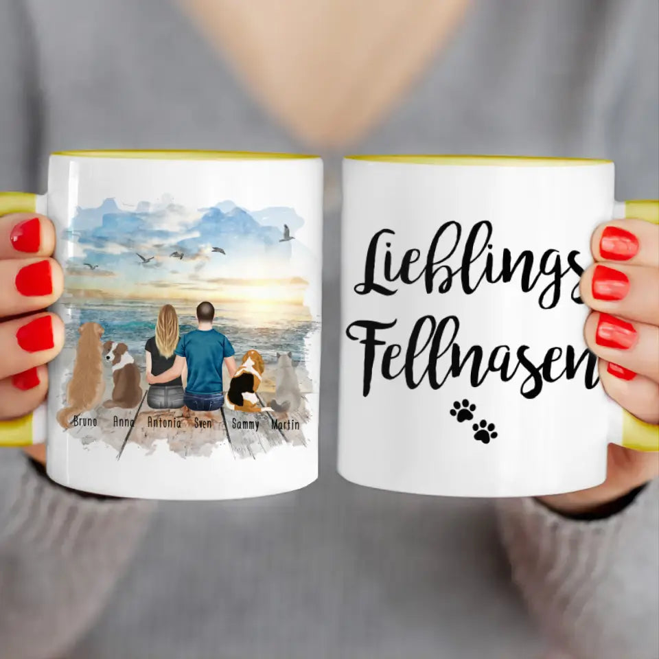 Personalisierte Tasse - 1 Frau + 1 Mann (Paar/Pärchen) + 1-5 Hunde/Katzen