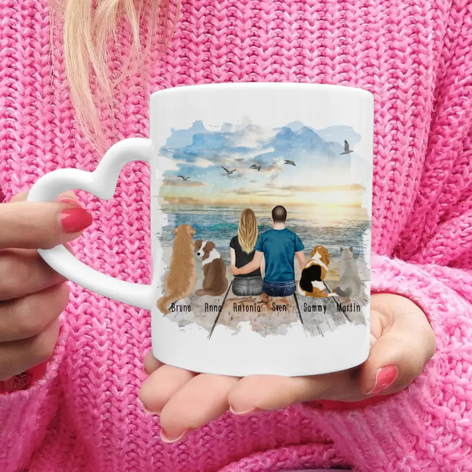 Personalisierte Tasse - 1 Frau + 1 Mann (Paar/Pärchen) + 1-5 Hunde/Katzen