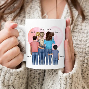 Personalisierte Tasse - Familie (lesbisch/gleichgeschlechtlich) mit 1-4 Kindern