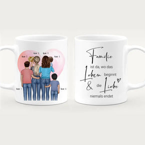 Personalisierte Tasse - Familie (lesbisch/gleichgeschlechtlich) mit 1-4 Kindern