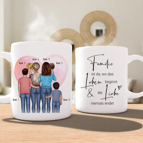 Personalisierte Tasse - Familie (lesbisch/gleichgeschlechtlich) mit 1-4 Kindern