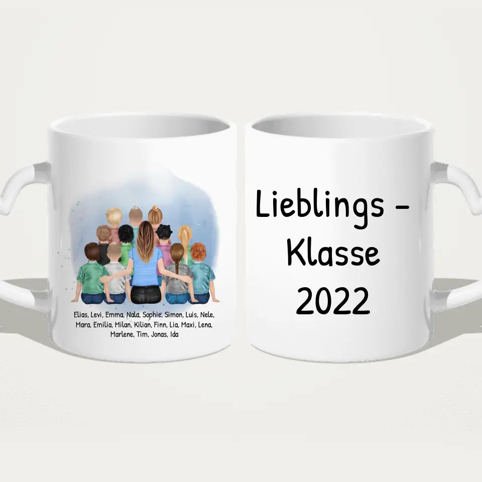 Personalisierte Tasse mit Lehrer/Lehrerin und Schulklasse (11-26 Schüler/Kinder)