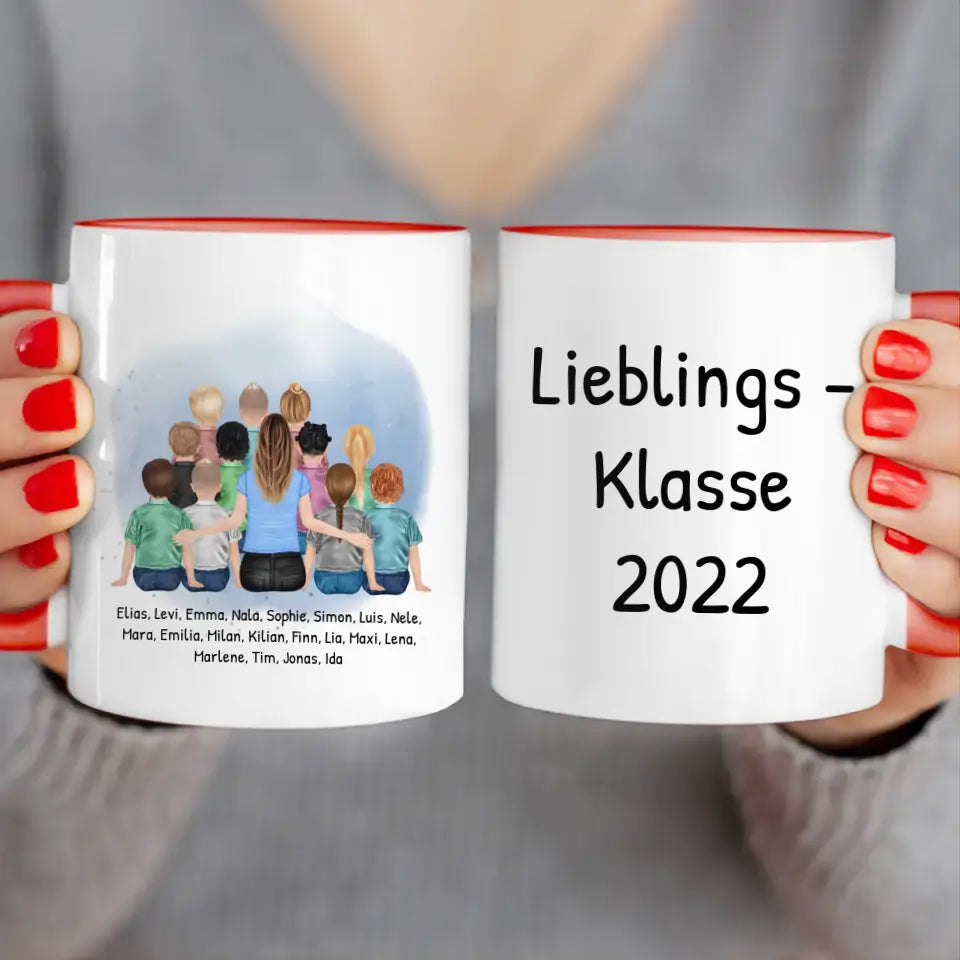 Personalisierte Tasse mit Lehrer/Lehrerin und Schulklasse (11-26 Schüler/Kinder)