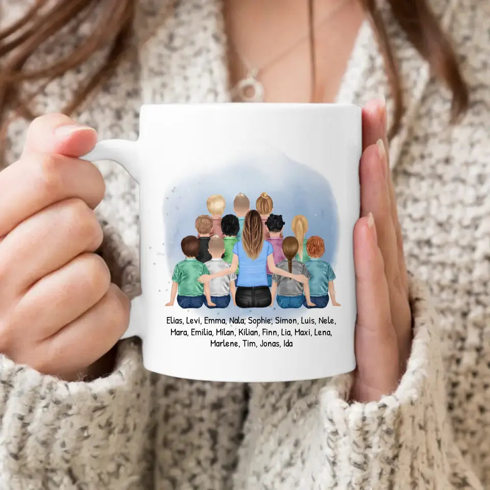 Personalisierte Tasse mit Lehrer/Lehrerin und Schulklasse (11-26 Schüler/Kinder)