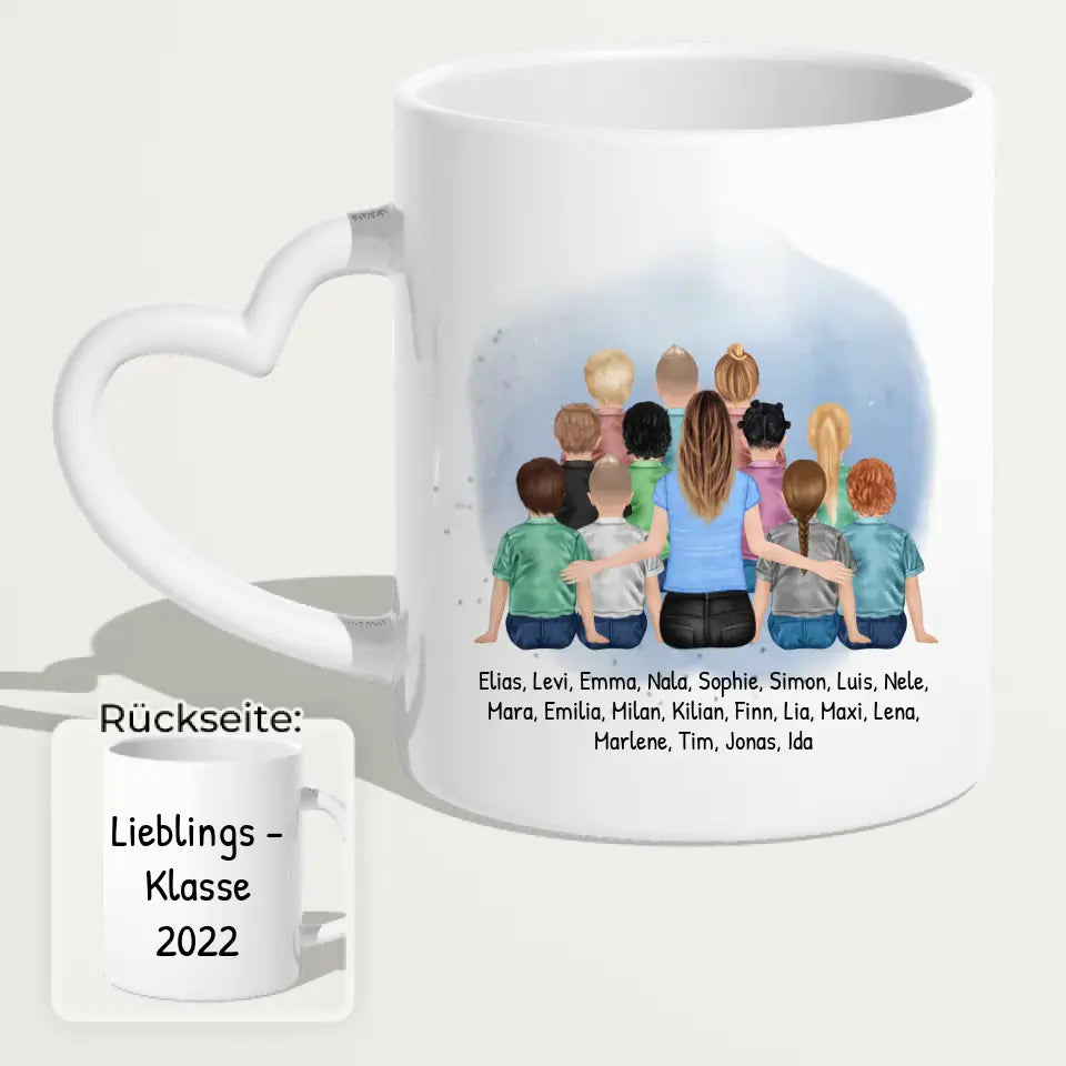 Personalisierte Tasse mit Lehrer/Lehrerin und Schulklasse (11-26 Schüler/Kinder)