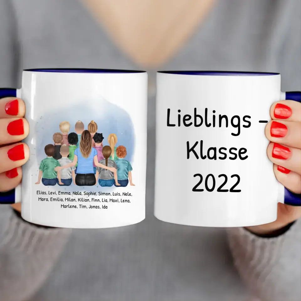 Personalisierte Tasse mit Lehrer/Lehrerin und Schulklasse (11-26 Schüler/Kinder)