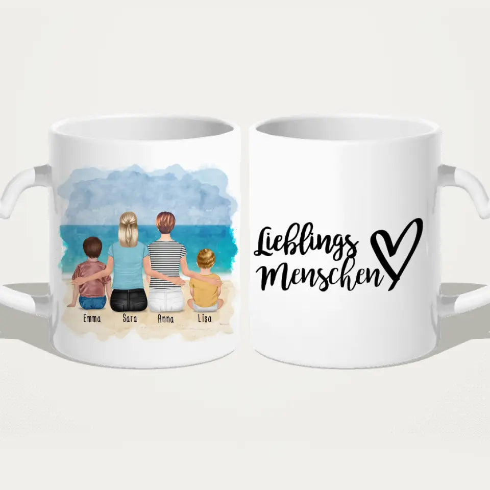 Personalisierte Tasse - 2 Frauen + 1 Kind + 1 Baby