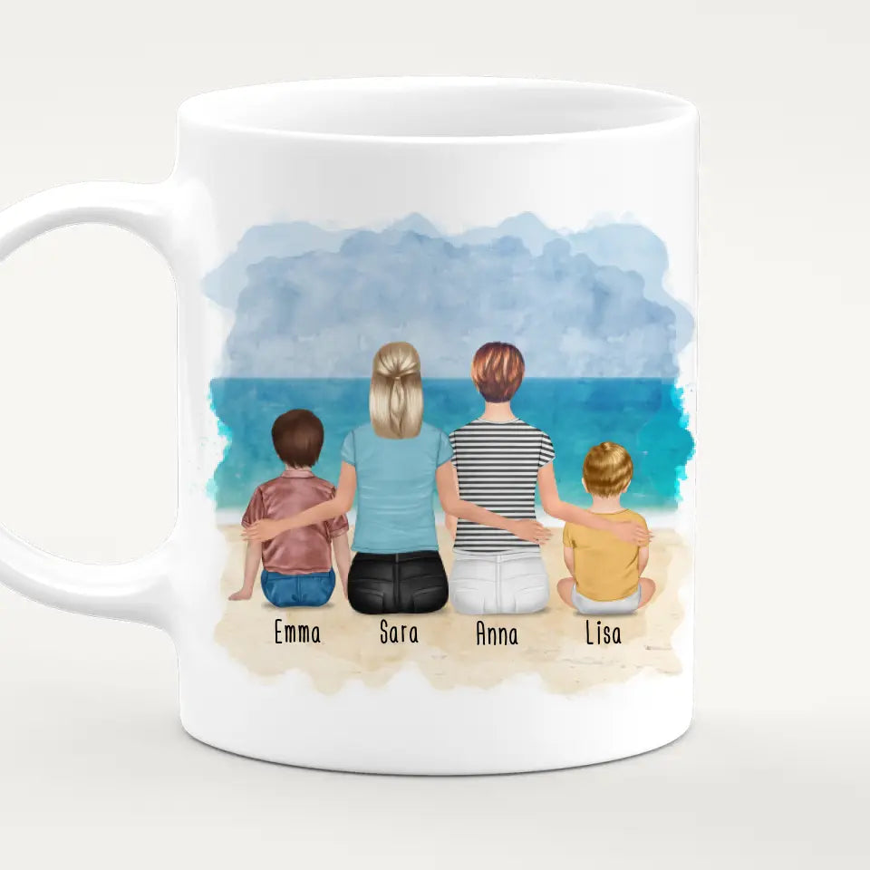 Personalisierte Tasse - 2 Frauen + 1 Kind + 1 Baby