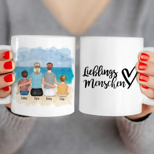 Personalisierte Tasse - 2 Frauen + 1 Kind + 1 Baby