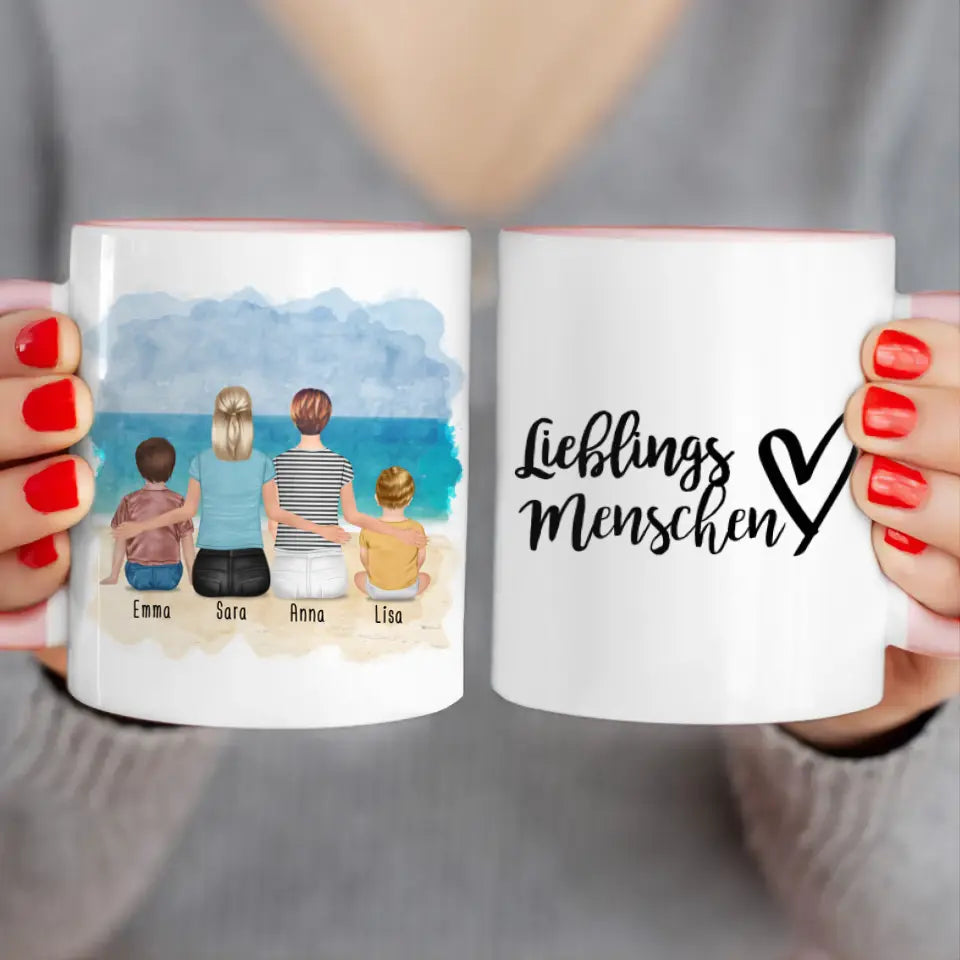 Personalisierte Tasse - 2 Frauen + 1 Kind + 1 Baby