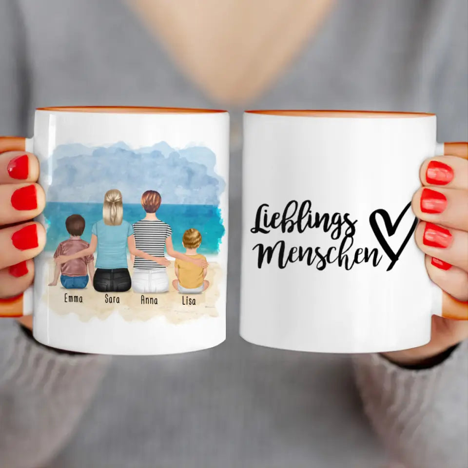 Personalisierte Tasse - 2 Frauen + 1 Kind + 1 Baby