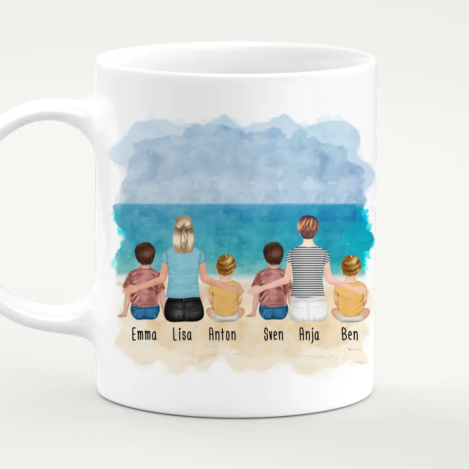 Personalisierte Tasse - 2 Frauen + 2 Kinder + 2 Babys