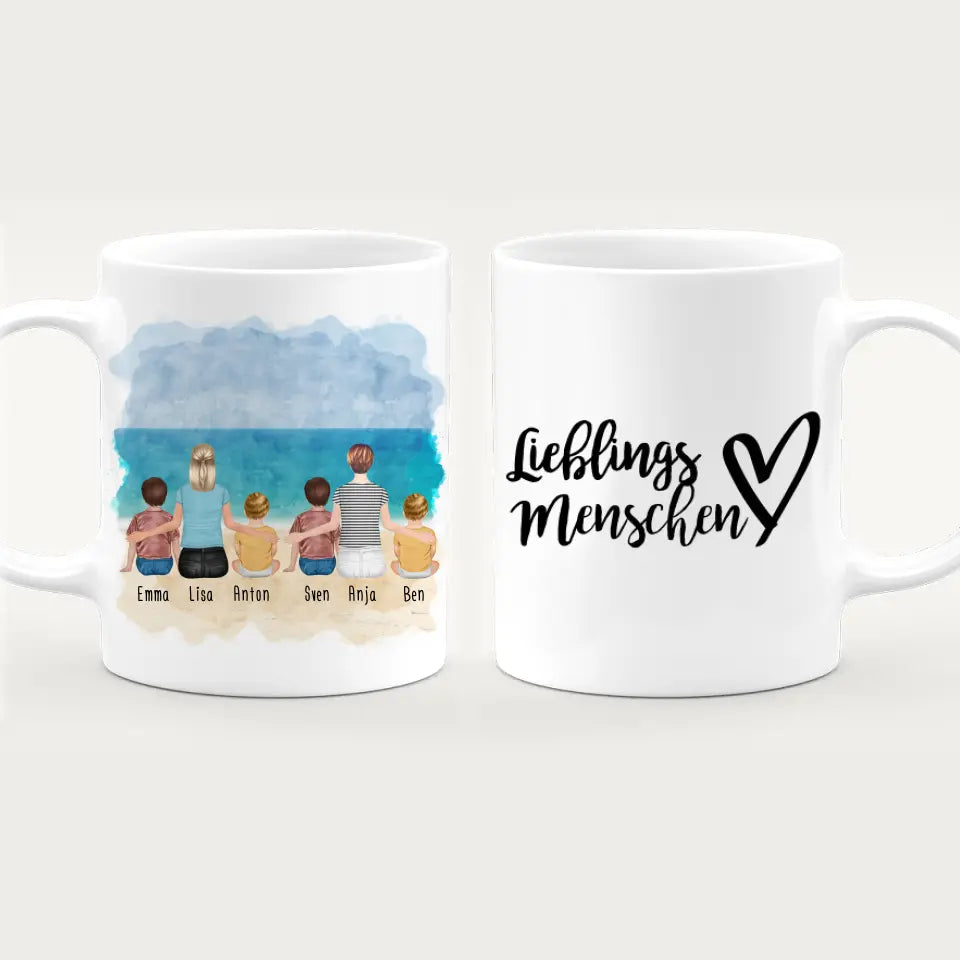 Personalisierte Tasse - 2 Frauen + 2 Kinder + 2 Babys