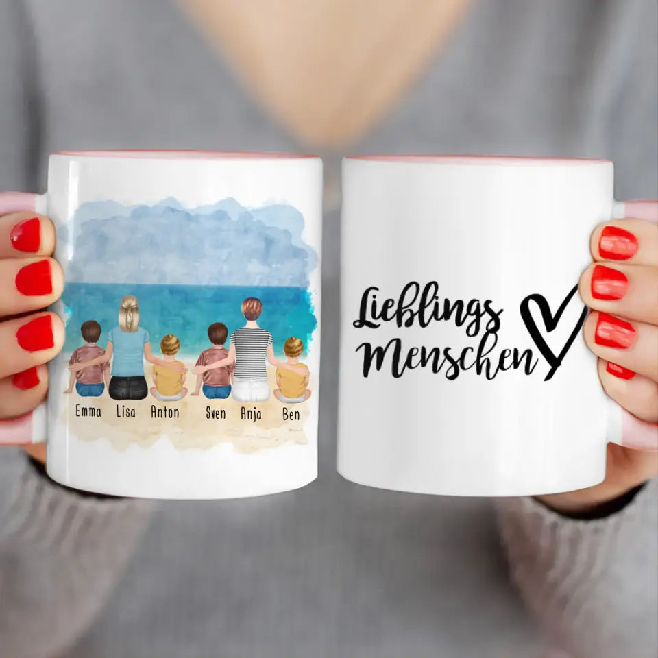 Personalisierte Tasse - 2 Frauen + 2 Kinder + 2 Babys