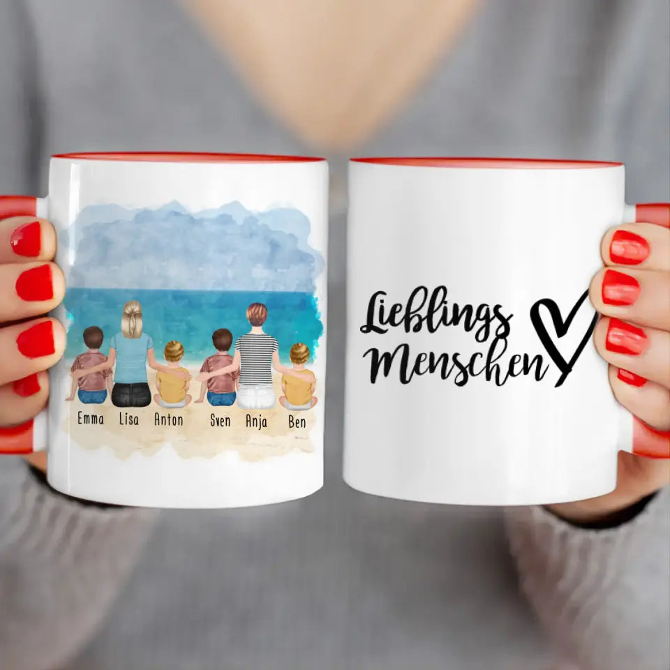 Personalisierte Tasse - 2 Frauen + 2 Kinder + 2 Babys