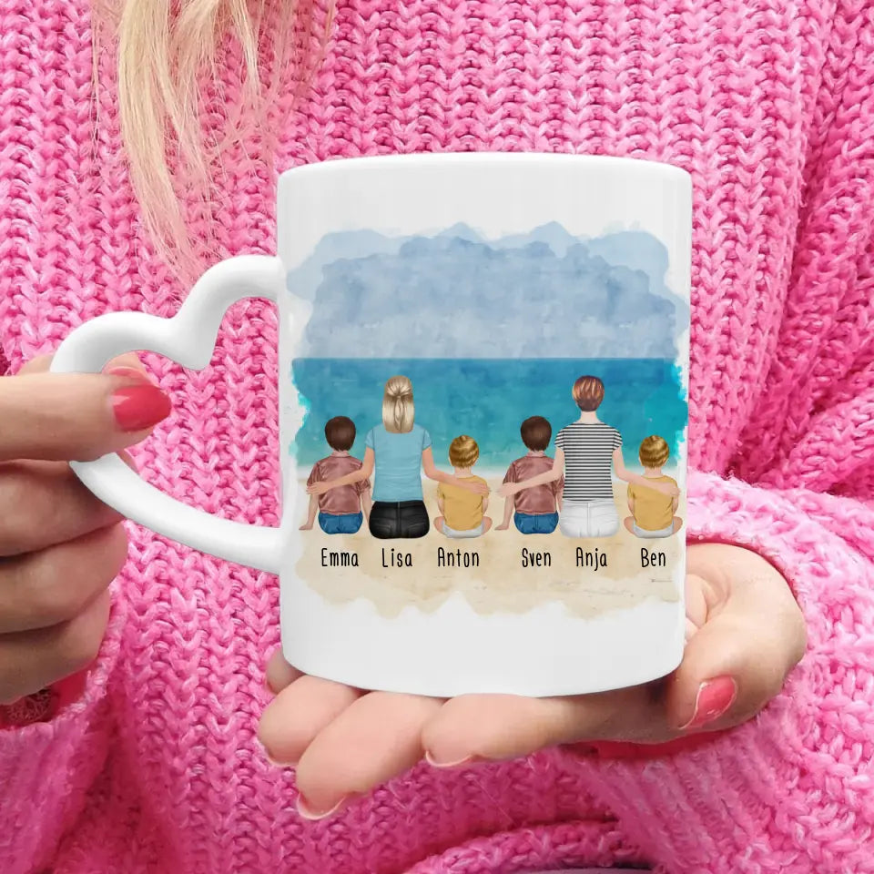 Personalisierte Tasse - 2 Frauen + 2 Kinder + 2 Babys