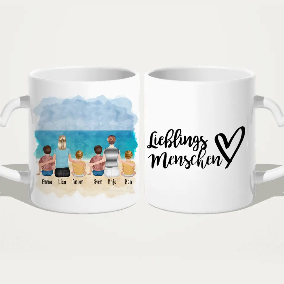 Personalisierte Tasse - 2 Frauen + 2 Kinder + 2 Babys