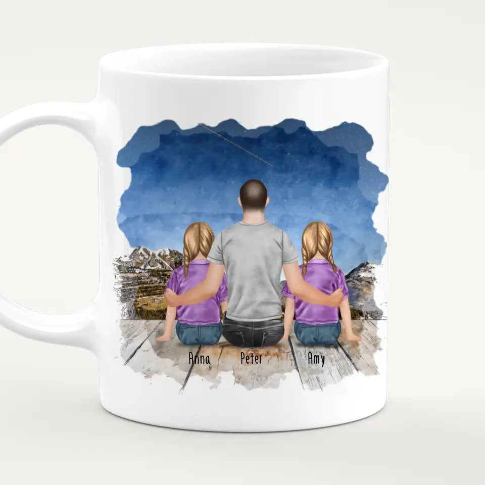 Personalisierte Tasse mit Vater/Kind (2 Kinder + 1 Vater)