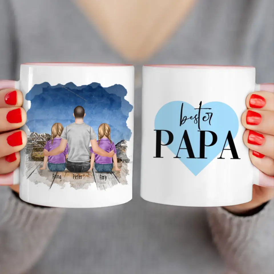 Personalisierte Tasse mit Vater/Kind (2 Kinder + 1 Vater)