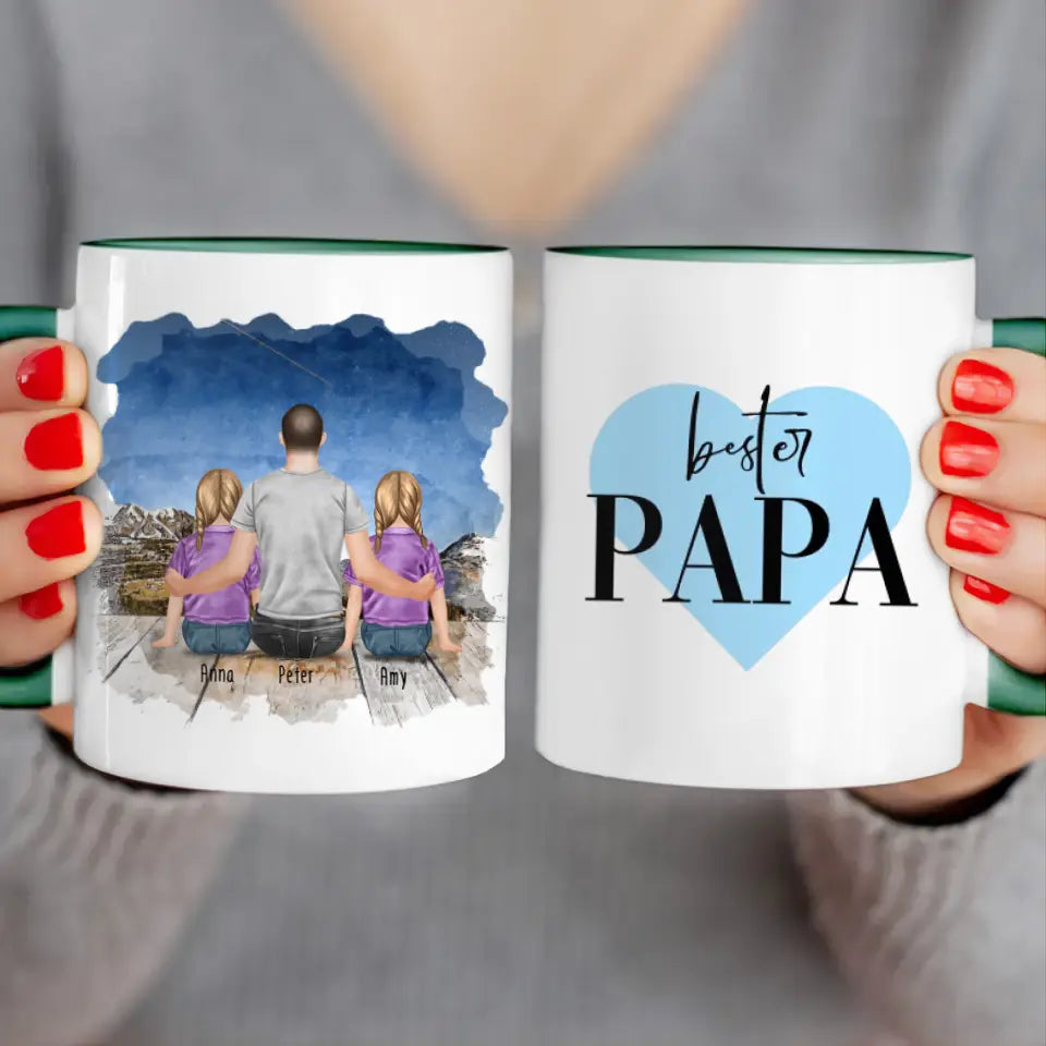 Personalisierte Tasse mit Vater/Kind (2 Kinder + 1 Vater)