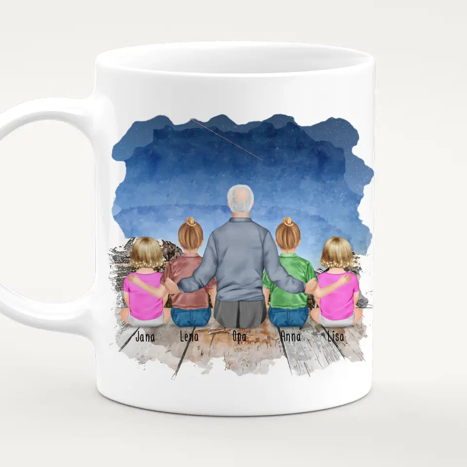 Personalisierte Tasse für Opa (2 Kinder + 2 Babys + 1 Opa)