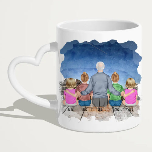 Personalisierte Tasse für Opa (2 Kinder + 2 Babys + 1 Opa)