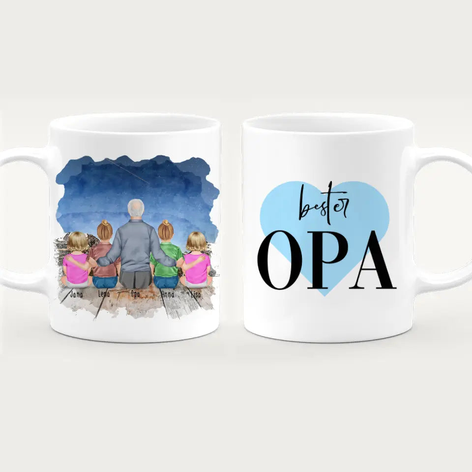 Personalisierte Tasse für Opa (2 Kinder + 2 Babys + 1 Opa)