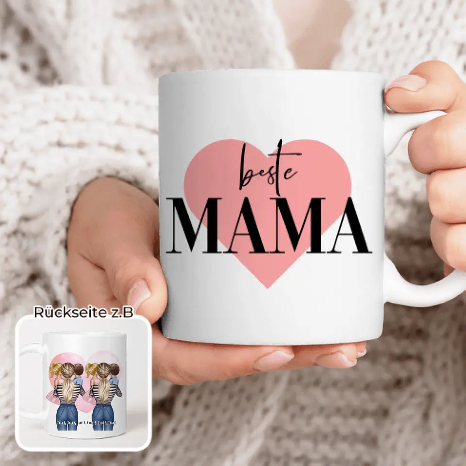 Personalisierte Tasse 2 Frauen mit je 1 Kind & 1 Baby