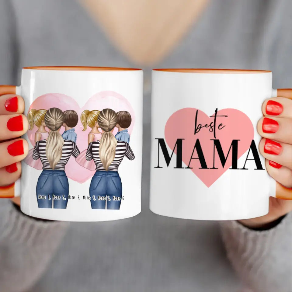 Personalisierte Tasse 2 Frauen mit je 1 Kind & 1 Baby