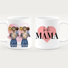 Personalisierte Tasse 2 Frauen mit je 1 Kind & 1 Baby