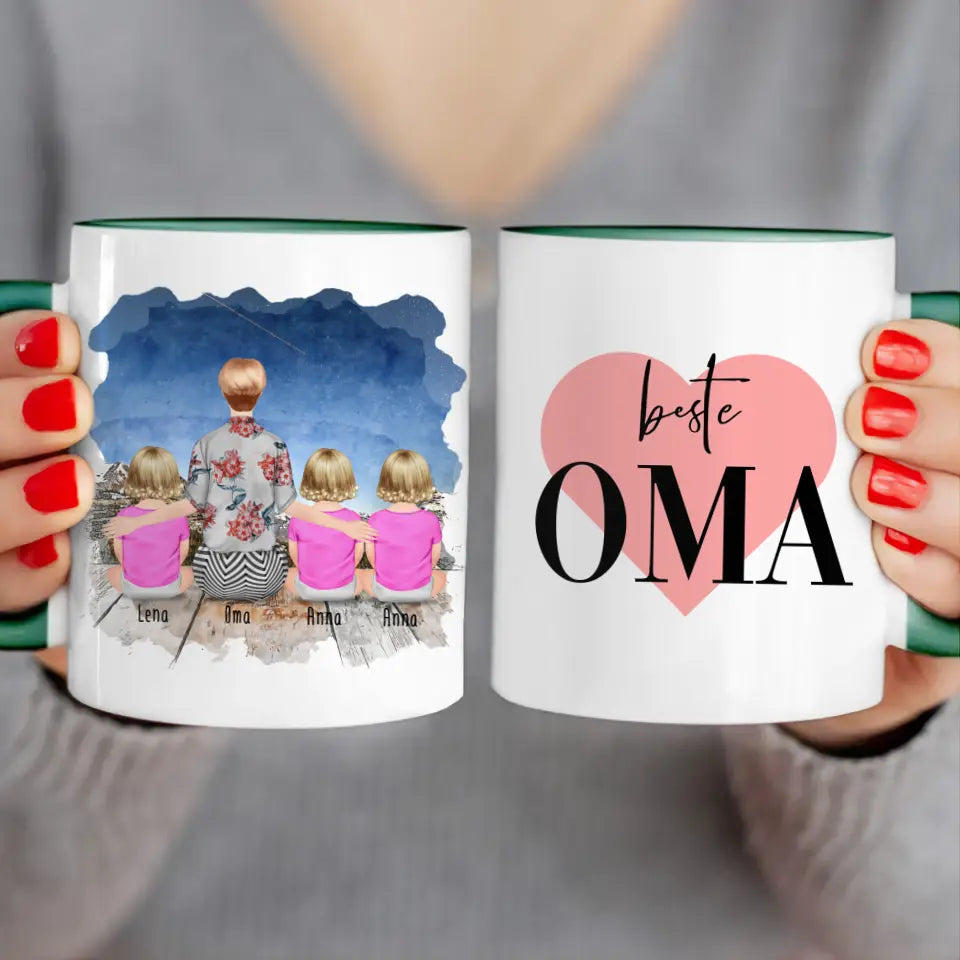 Personalisierte Tasse für Oma (3 Babys + 1 Oma)