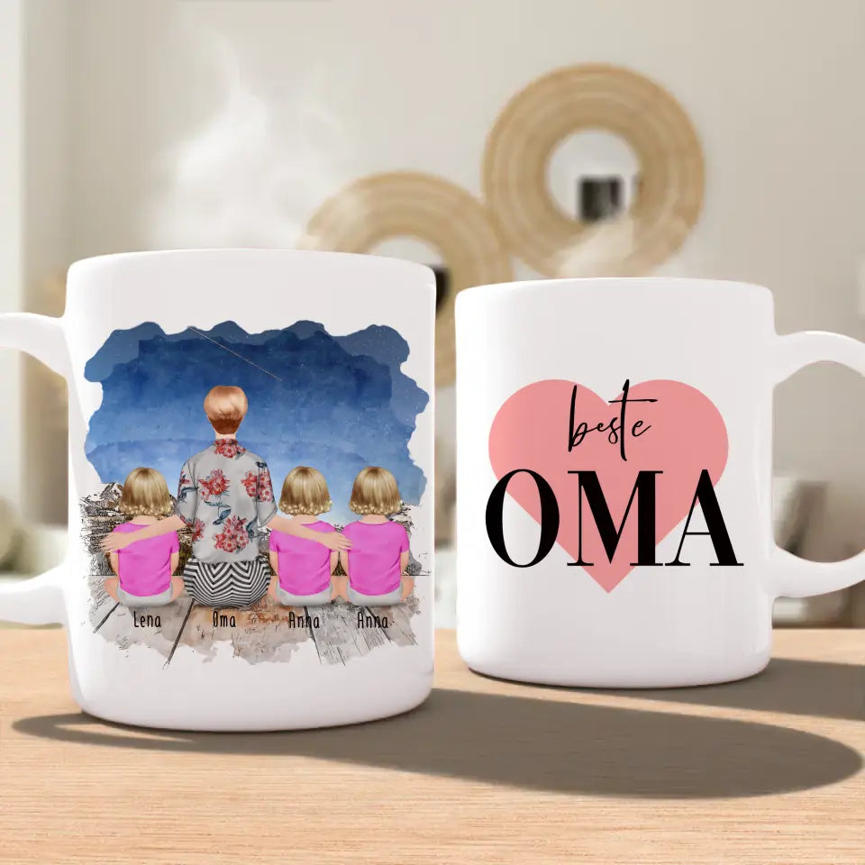 Personalisierte Tasse für Oma (3 Babys + 1 Oma)