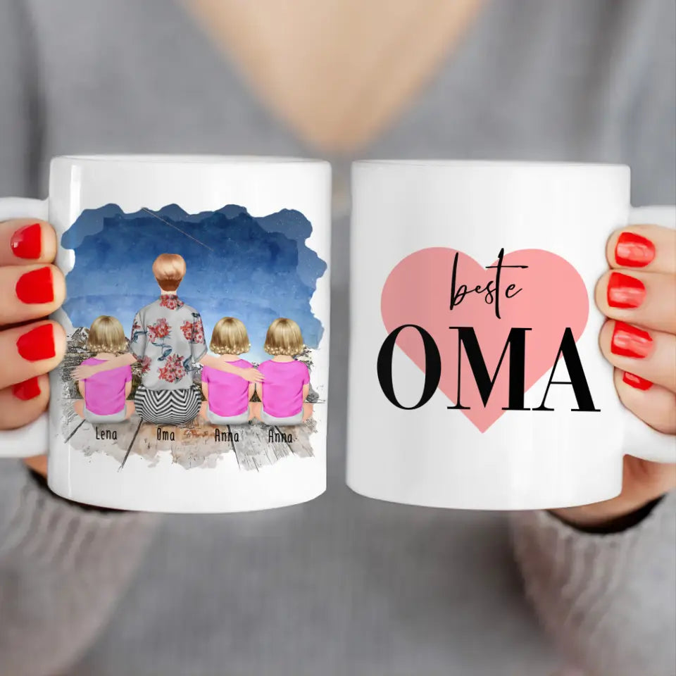 Personalisierte Tasse für Oma (3 Babys + 1 Oma)