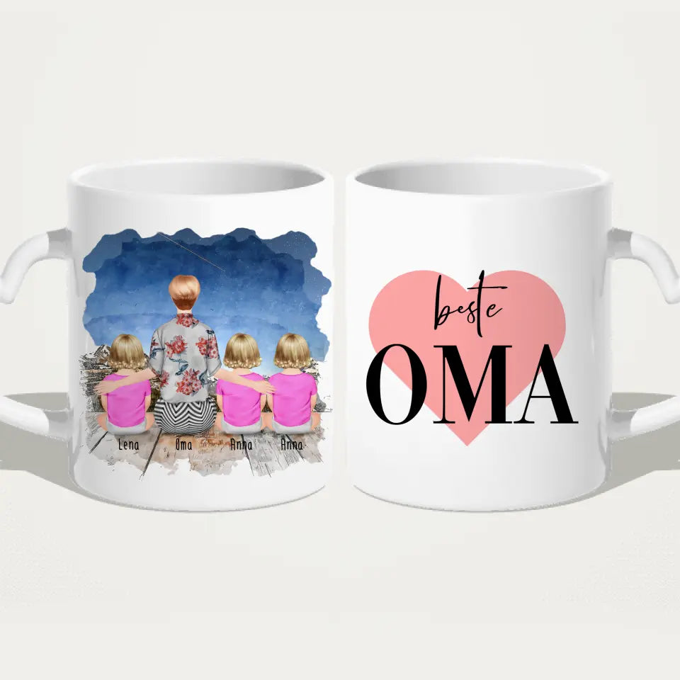 Personalisierte Tasse für Oma (3 Babys + 1 Oma)