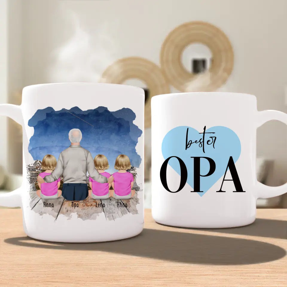 Personalisierte Tasse für Opa (3 Babys + 1 Opa)