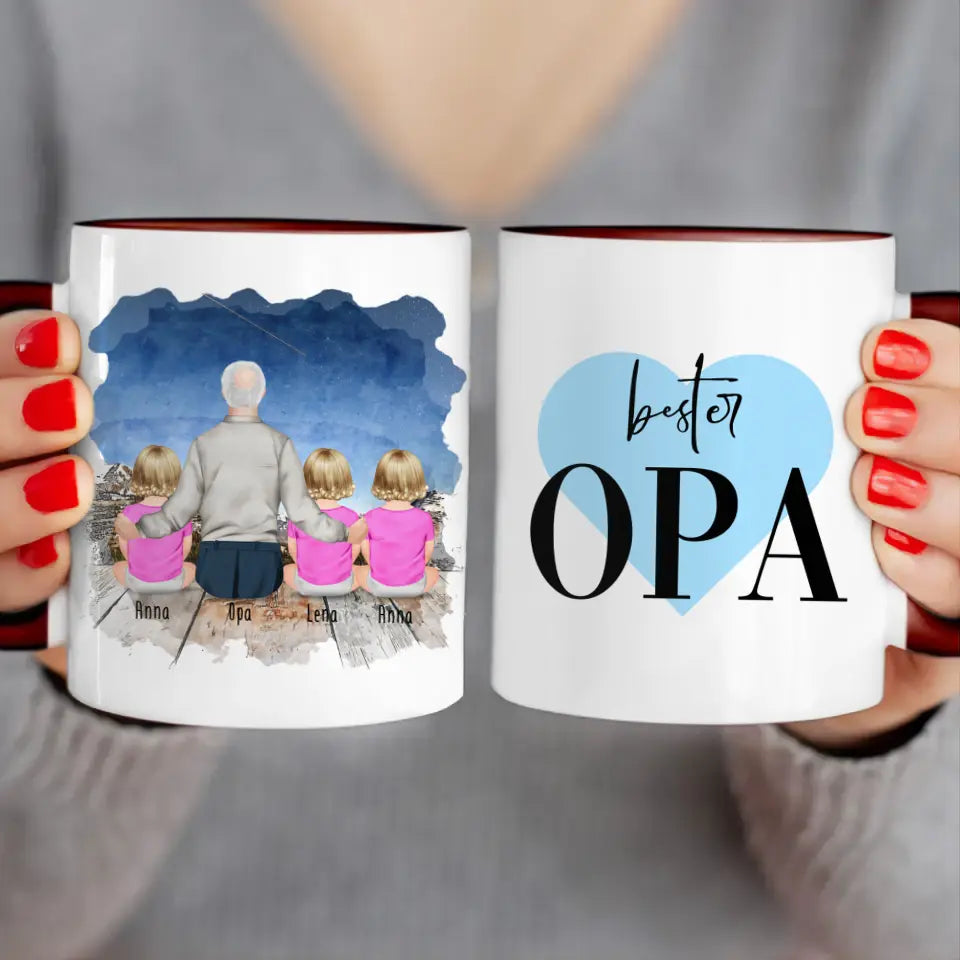 Personalisierte Tasse für Opa (3 Babys + 1 Opa)